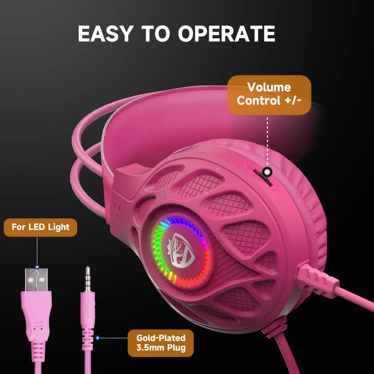 SoulBytes S200 3.5mm USB Wired LED Gaming Headset with Mic(Pink) - Image 7