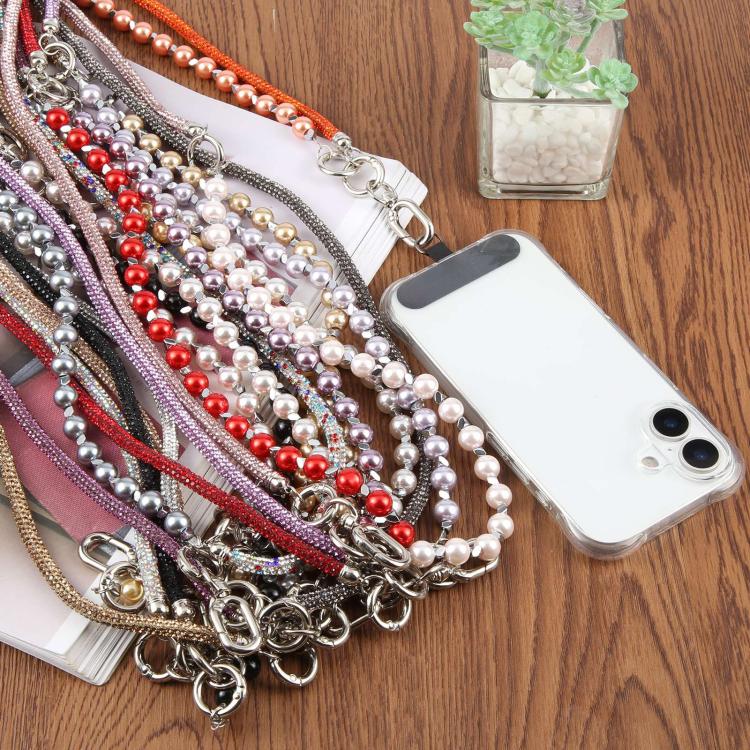 Sparkling Rhinestone Pearl Phone Lanyard with Detachable Crystal Beads(Dark Purple) - Image 4