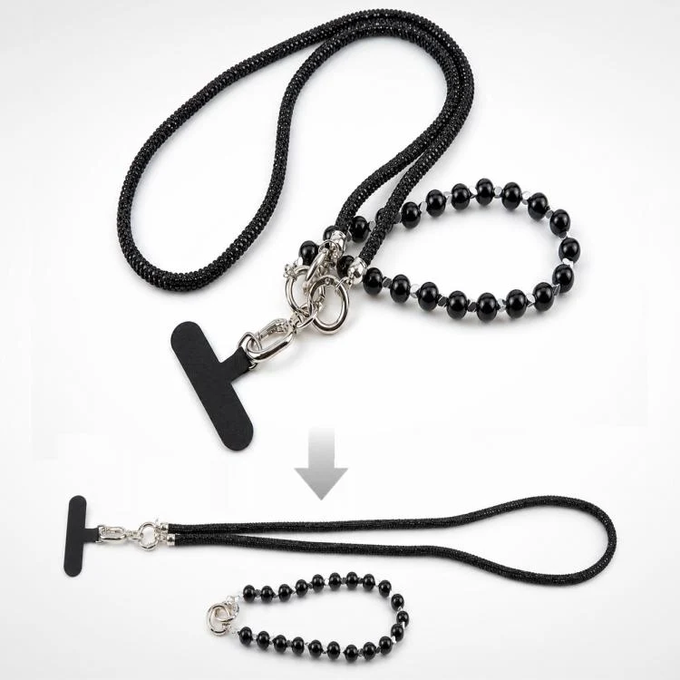 Sparkling Rhinestone Pearl Phone Lanyard with Detachable Crystal Beads(Dark Purple) - Image 8