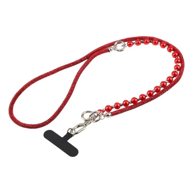 Sparkling Rhinestone Pearl Phone Lanyard with Detachable Crystal Beads(Red)