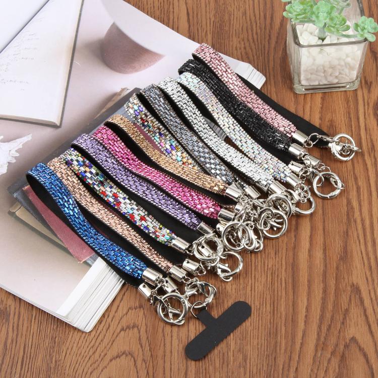 Sparkling Rhinestone Phone Charm Strap with Tether Pad(Black) - Image 3