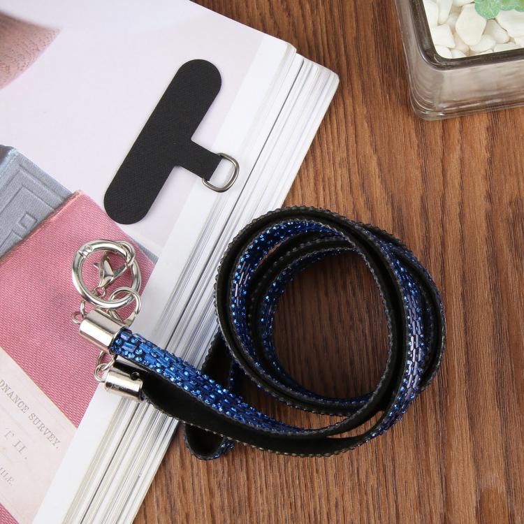 Sparkling Rhinestone Phone Lanyard with Pad(Blue)
