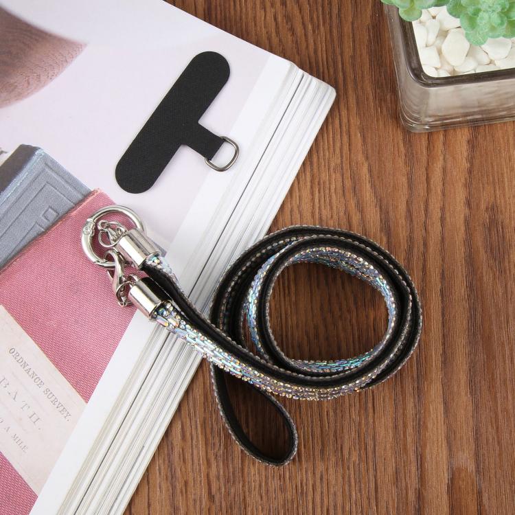 Sparkling Rhinestone Phone Lanyard with Pad(Silver Multicolor)