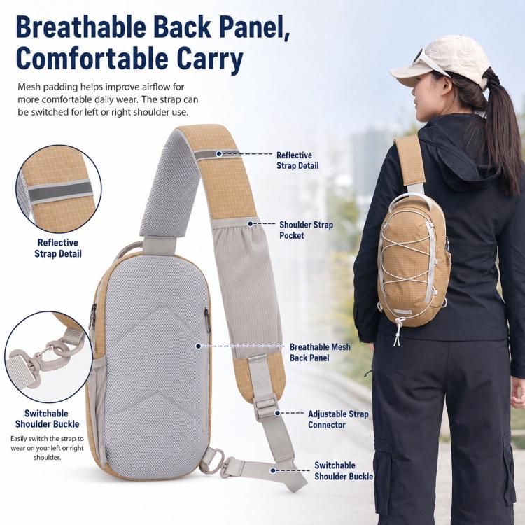 Sports Shoulder Crossbody Bag Lightweight Portable Nylon Waterproof Outdoor Casual Chest Bag(Orange) - Image 3