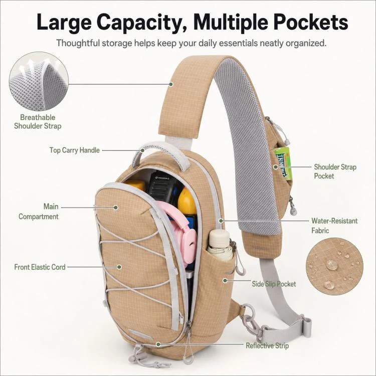 Sports Shoulder Crossbody Bag Lightweight Portable Nylon Waterproof Outdoor Casual Chest Bag(Orange) - Image 5