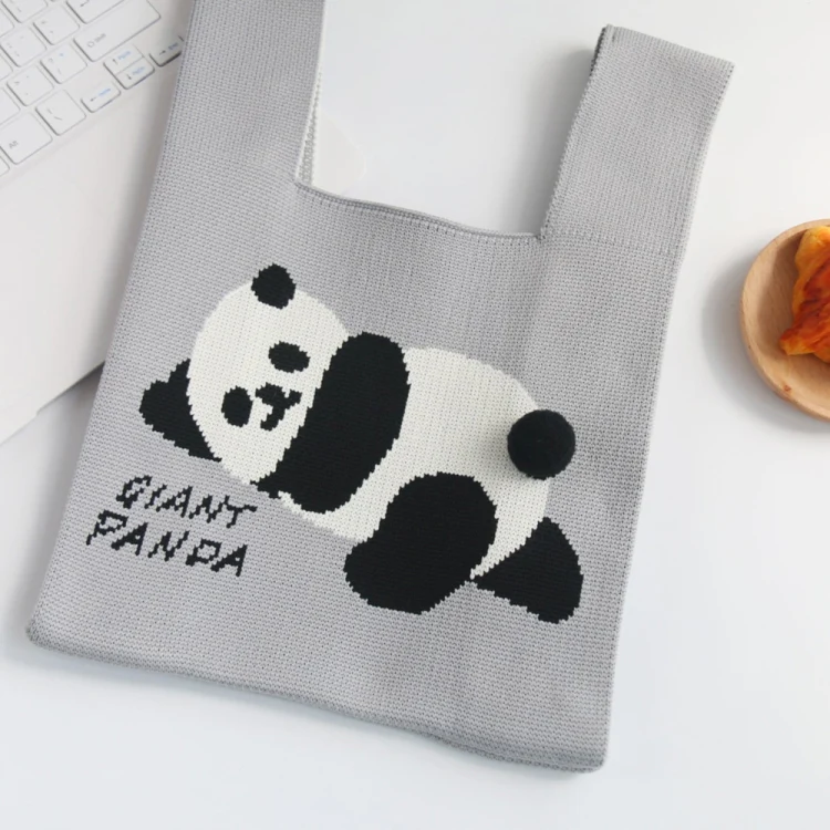 Spring and Summer Giant Panda Knitted Bag Large Capacity Cartoon Vest Style Handbag(Green) - Image 4