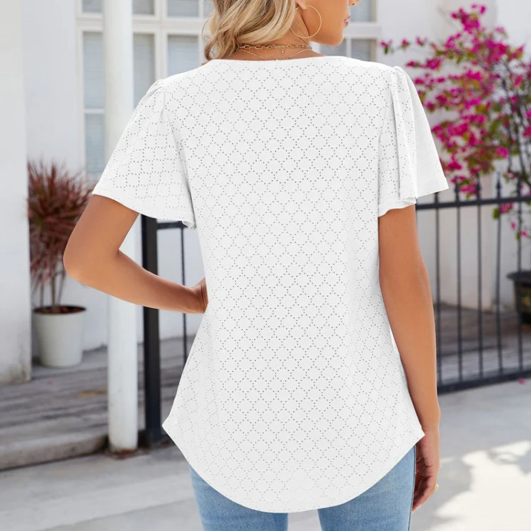 Spring and Summer Square Neck Pleated Short Sleeve Ladies Loose T-Shirt Top, Size: S(White) - Image 4