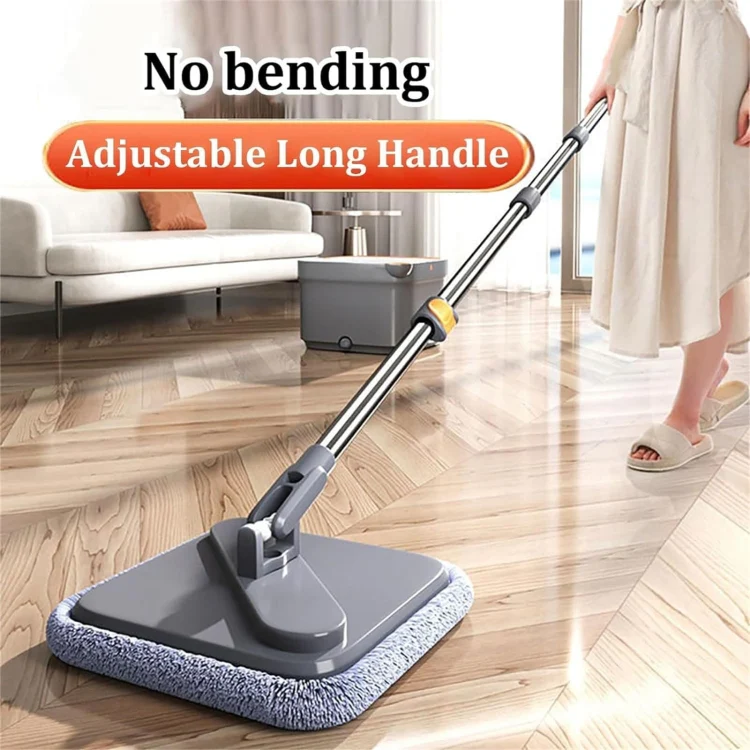 Square Spin Mop and Bucket With 2 Mop Pads Set Separate Clean And Dirty Water(Gray) - Image 2