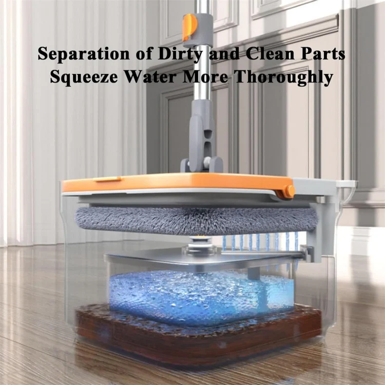 Square Spin Mop and Bucket With 2 Mop Pads Set Separate Clean And Dirty Water(Gray) - Image 3