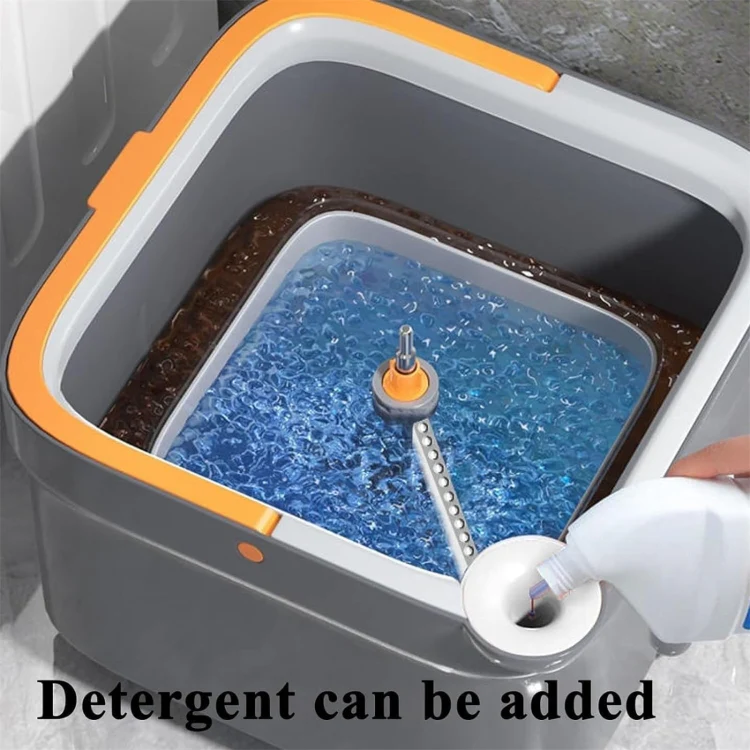 Square Spin Mop and Bucket With 2 Mop Pads Set Separate Clean And Dirty Water(Gray) - Image 6