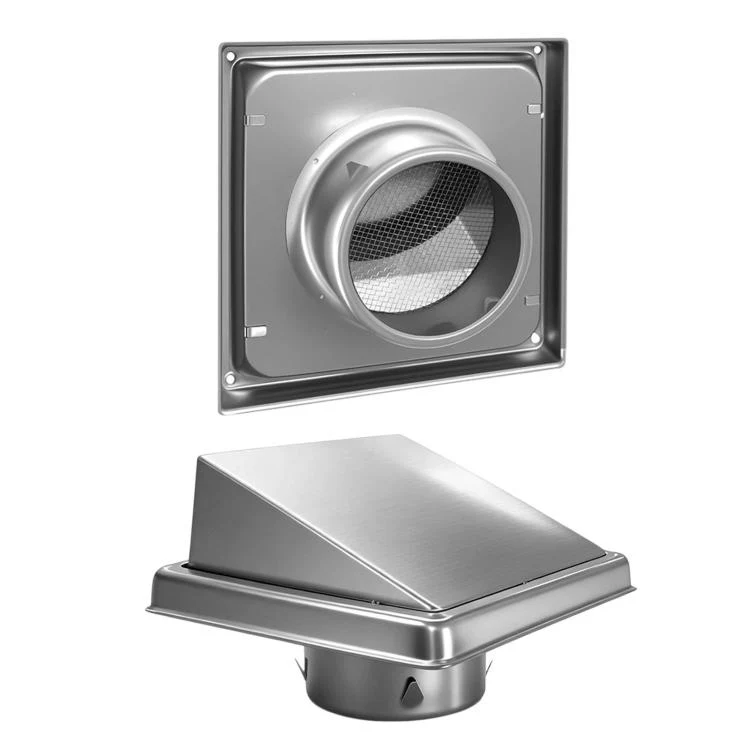Square Stainless Steel Dryer Air Outlet External Wall Check Valve Cover, Size: 4-inch 100mm With Insect Netting - Image 3