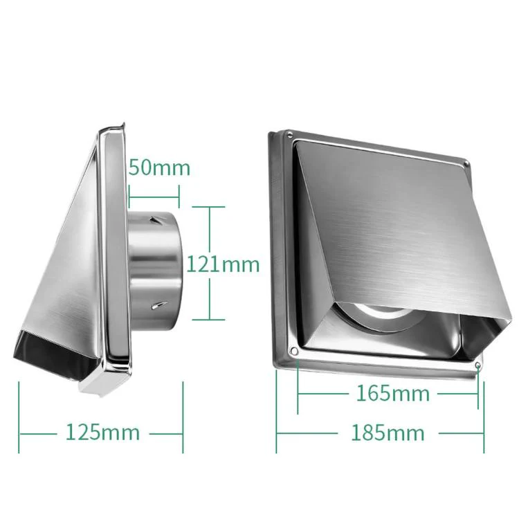 Square Stainless Steel Dryer Air Outlet External Wall Check Valve Cover, Size: 5-inch 125mm With Insect Netting - Image 2