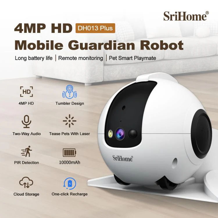SriHome DH013 Plus 4MP Smart Pet Robot Camera with Auto-Charging Dock, Plug Type:EU Plug(White) - Image 5