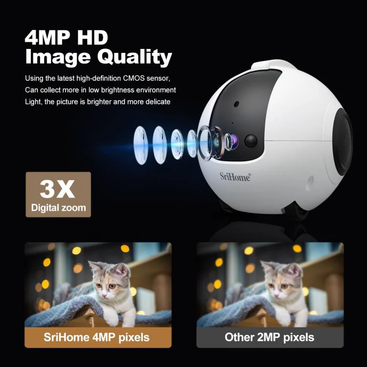 SriHome DH013 Plus 4MP Smart Pet Robot Camera with Auto-Charging Dock, Plug Type:EU Plug(White) - Image 7