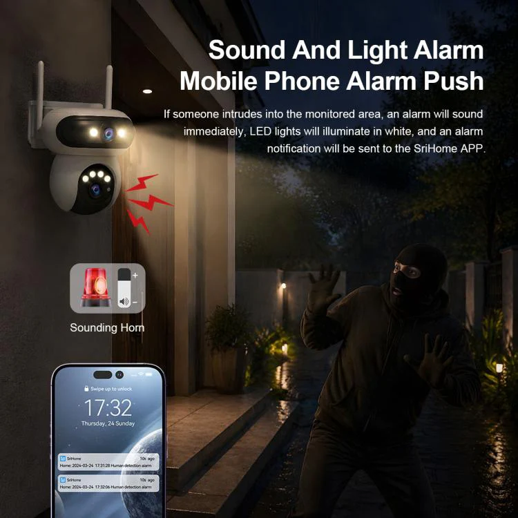 Srihome SH062 8MP Binocular Outdoor Auto-Tracking Wireless WiFi Security Camera(EU Plug) - Image 11