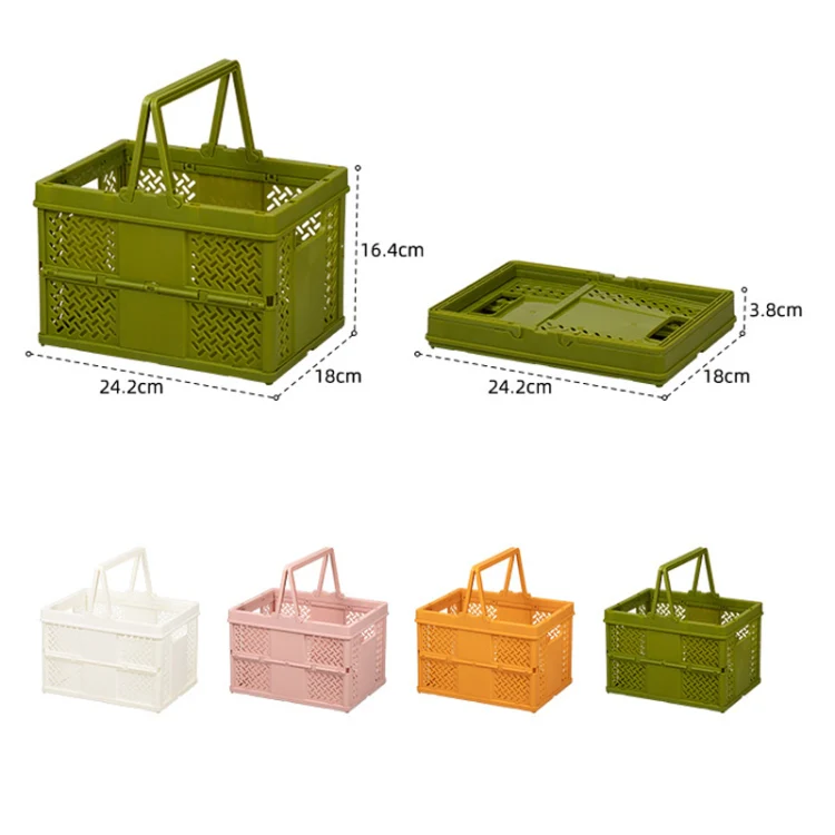 Stacking Folding Storage Baskets Home Kitchen Storage Bin Organizer With Handle 24.4 x 18 x 1.4cm(Pink) - Image 3