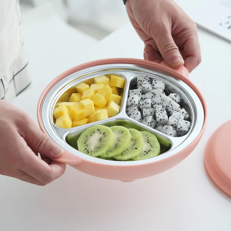 Stainless Steel Baby Dinner Plate Cartoon Rabbit Ears Shape Lattice Student Tableware Infant Food Supplement Training Rice Bowl Fast Food Plate(Blue) - Image 7