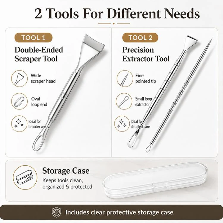 Stainless Steel Blackhead Scraper and U-Shaped Needle Set Blackhead Acne Cleaning Tool - Image 10