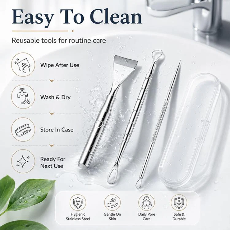 Stainless Steel Blackhead Scraper and U-Shaped Needle Set Blackhead Acne Cleaning Tool - Image 11