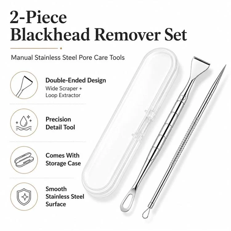 Stainless Steel Blackhead Scraper and U-Shaped Needle Set Blackhead Acne Cleaning Tool - Image 3
