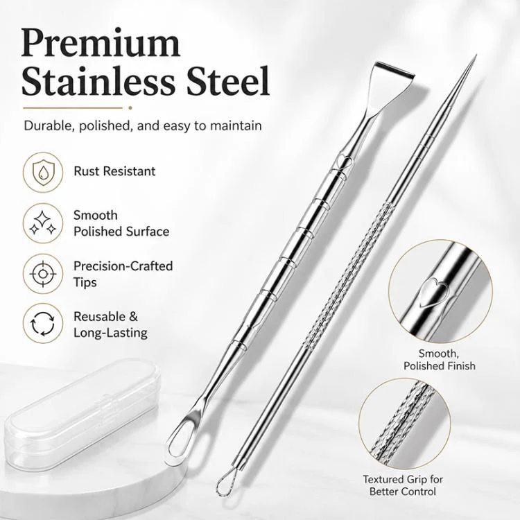 Stainless Steel Blackhead Scraper and U-Shaped Needle Set Blackhead Acne Cleaning Tool - Image 5