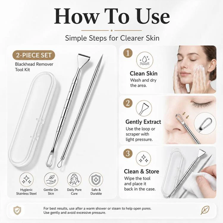 Stainless Steel Blackhead Scraper and U-Shaped Needle Set Blackhead Acne Cleaning Tool - Image 7