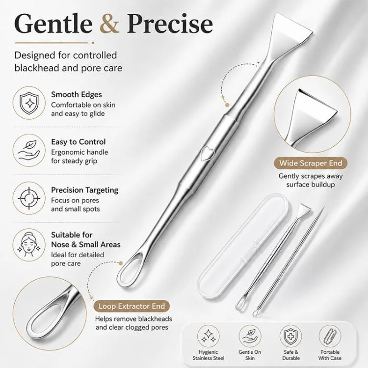 Stainless Steel Blackhead Scraper and U-Shaped Needle Set Blackhead Acne Cleaning Tool - Image 8