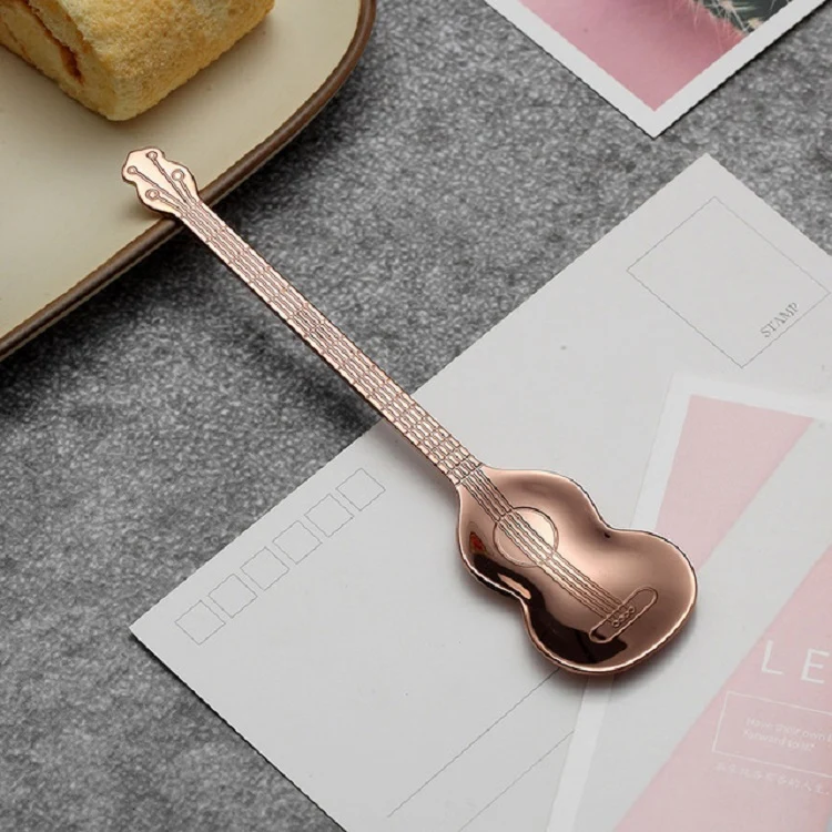 Stainless Steel Coffee Mixing Spoon Creative Musical Instrument Shape Spoon, Style:Guitar, Color:Rose Gold - Image 2