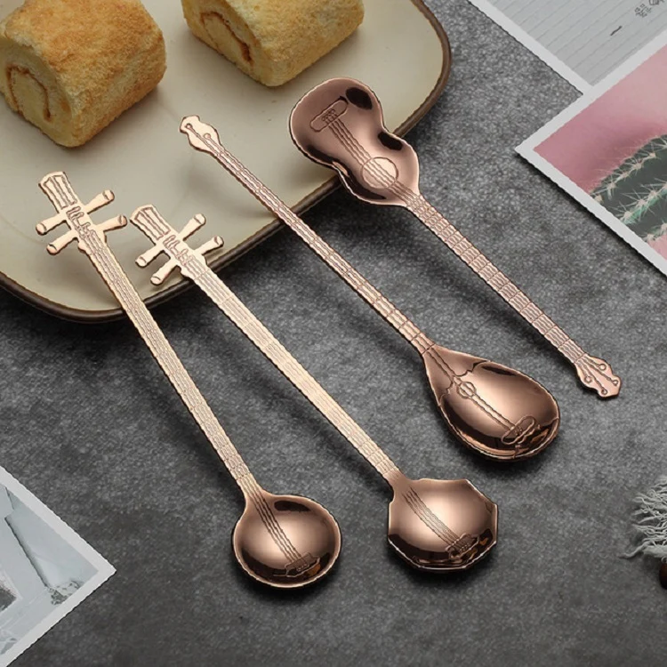 Stainless Steel Coffee Mixing Spoon Creative Musical Instrument Shape Spoon, Style:Guitar, Color:Rose Gold - Image 6