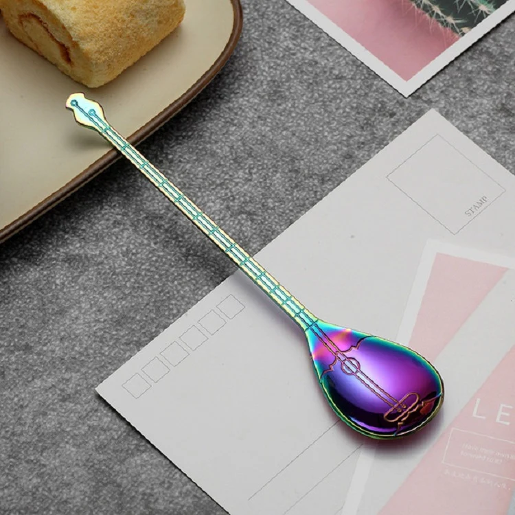 Stainless Steel Coffee Mixing Spoon Creative Musical Instrument Shape Spoon, Style:Lute, Color:Colorful - Image 2
