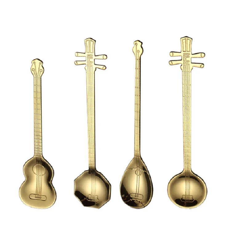 Stainless Steel Coffee Mixing Spoon Creative Musical Instrument Shape Spoon, Style:Lute, Color:Colorful - Image 3