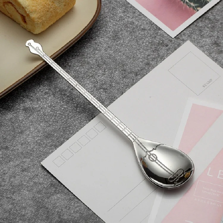 Stainless Steel Coffee Mixing Spoon Creative Musical Instrument Shape Spoon, Style:Lute, Color:Silver - Image 2