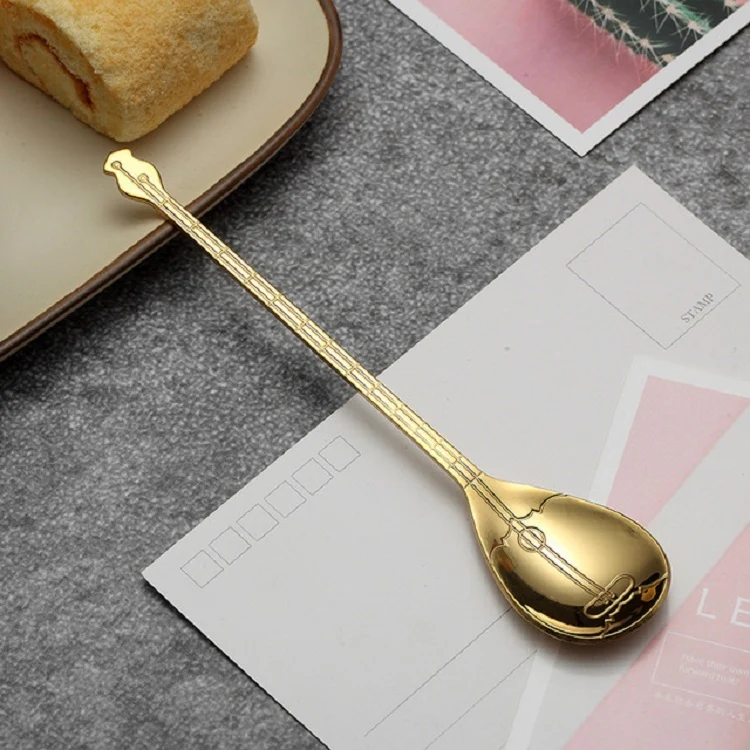 Stainless Steel Coffee Mixing Spoon Creative Musical Instrument Shape Spoon, Style:Lute, Color:Titanium Gold - Image 2