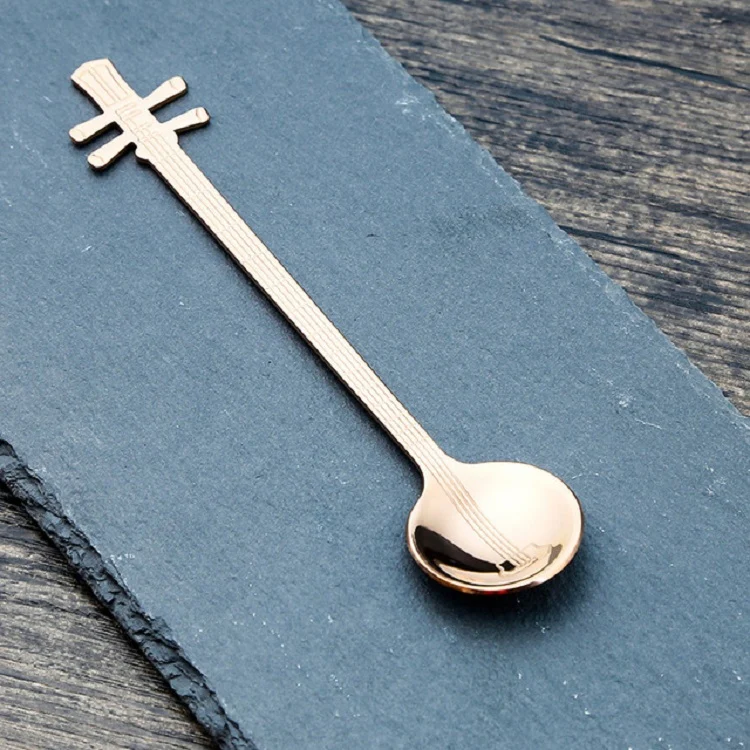 Stainless Steel Coffee Mixing Spoon Creative Musical Instrument Shape Spoon, Style:Yueqin, Color:Rose Gold - Image 2
