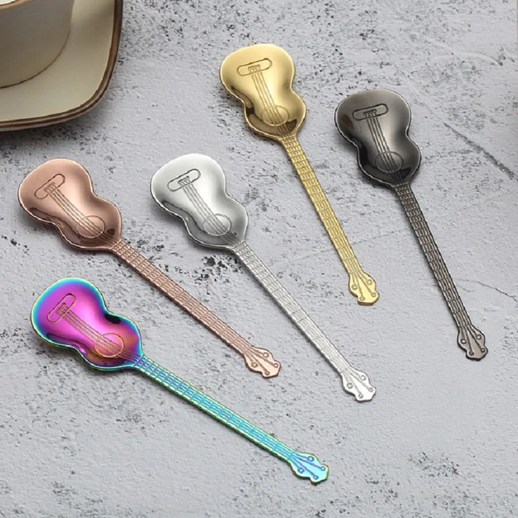 Stainless Steel Coffee Mixing Spoon Creative Musical Instrument Shape Spoon, Style:Yueqin, Color:Titanium Black - Image 4
