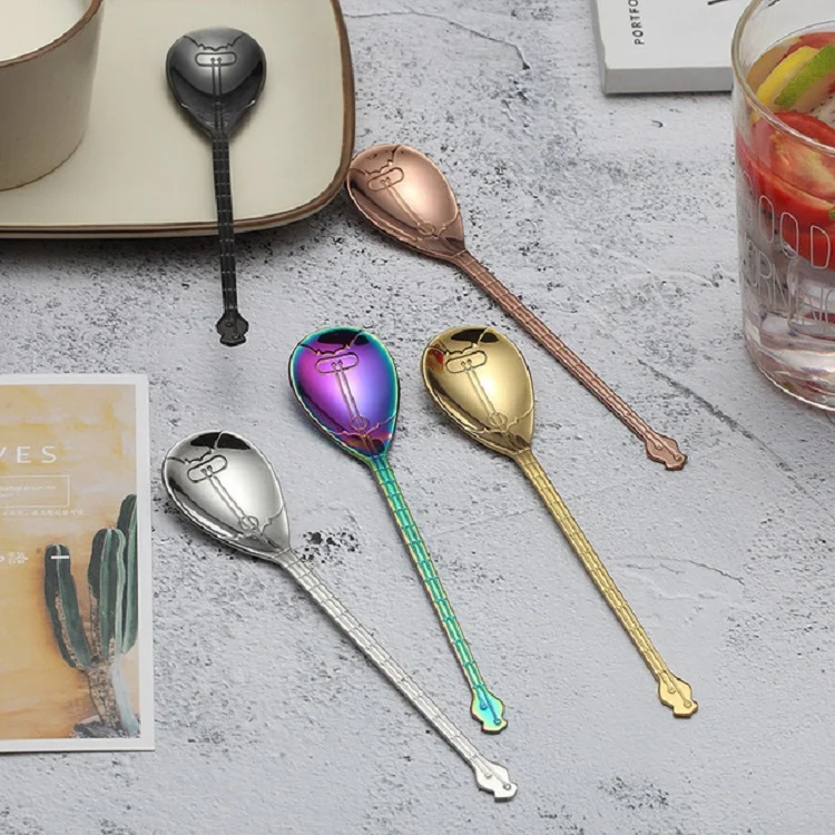 Stainless Steel Coffee Mixing Spoon Creative Musical Instrument Shape Spoon, Style:Yueqin, Color:Titanium Black - Image 5