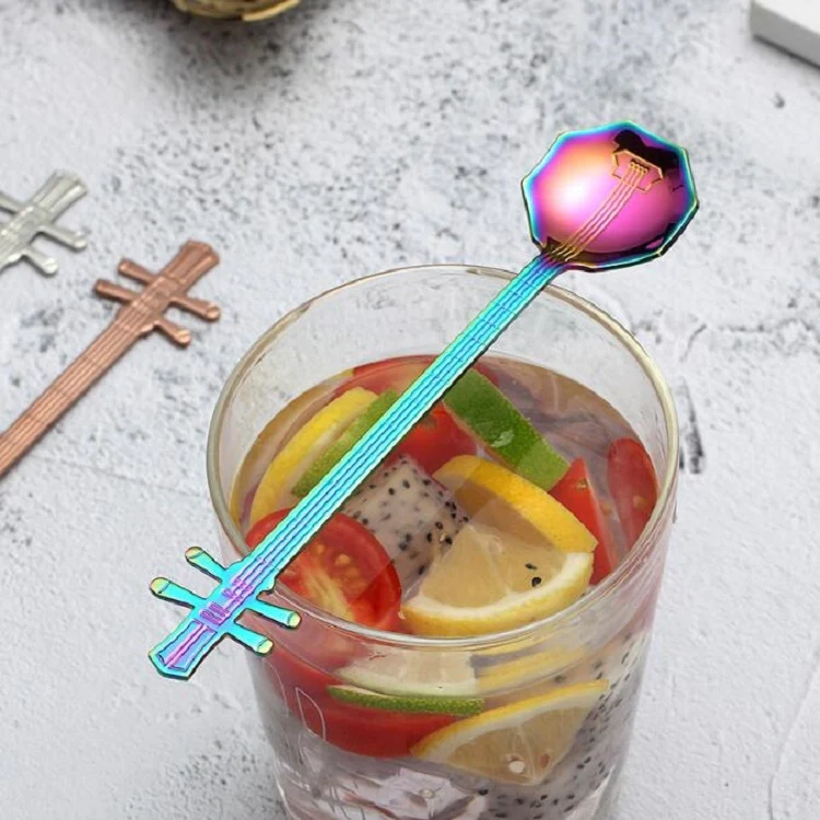 Stainless Steel Coffee Mixing Spoon Creative Musical Instrument Shape Spoon, Style:Yueqin, Color:Titanium Black - Image 7