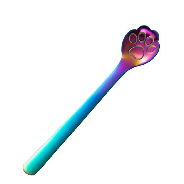 Stainless Steel Creative Cat Claw Coffee Spoon Dessert Cake Spoon, Style:Cat Claw Spoon, Color:Colorful - Image 2