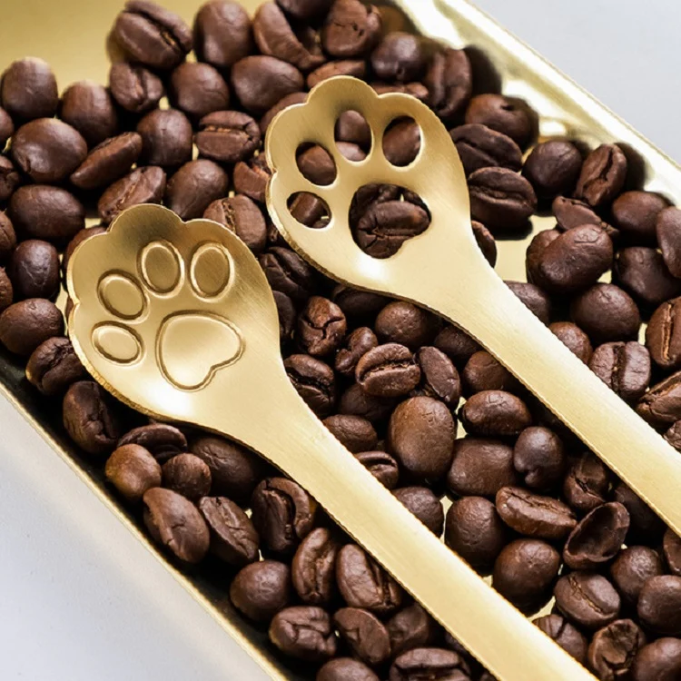 Stainless Steel Creative Cat Claw Coffee Spoon Dessert Cake Spoon, Style:Hollow Cat Claw Spoon, Color:Black - Image 5