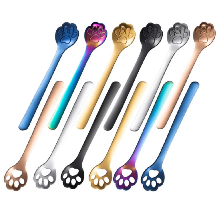 Stainless Steel Creative Cat Claw Coffee Spoon Dessert Cake Spoon, Style:Hollow Cat Claw Spoon, Color:Gold - Image 3