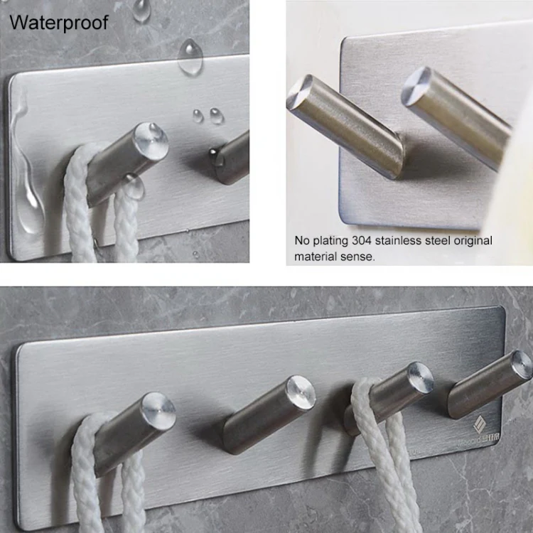 Stainless Steel Four Oblique Row Hook Bathroom Non-perforated Storage Clothes Rack - Image 5
