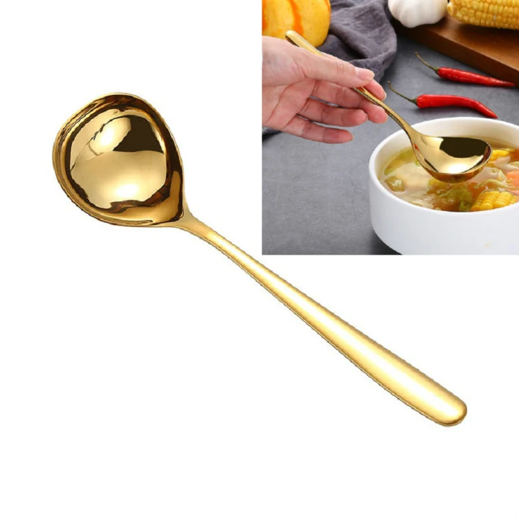 Stainless Steel Sauce Spoon Creative Big Head Long Handle Spoon, Color:Gold