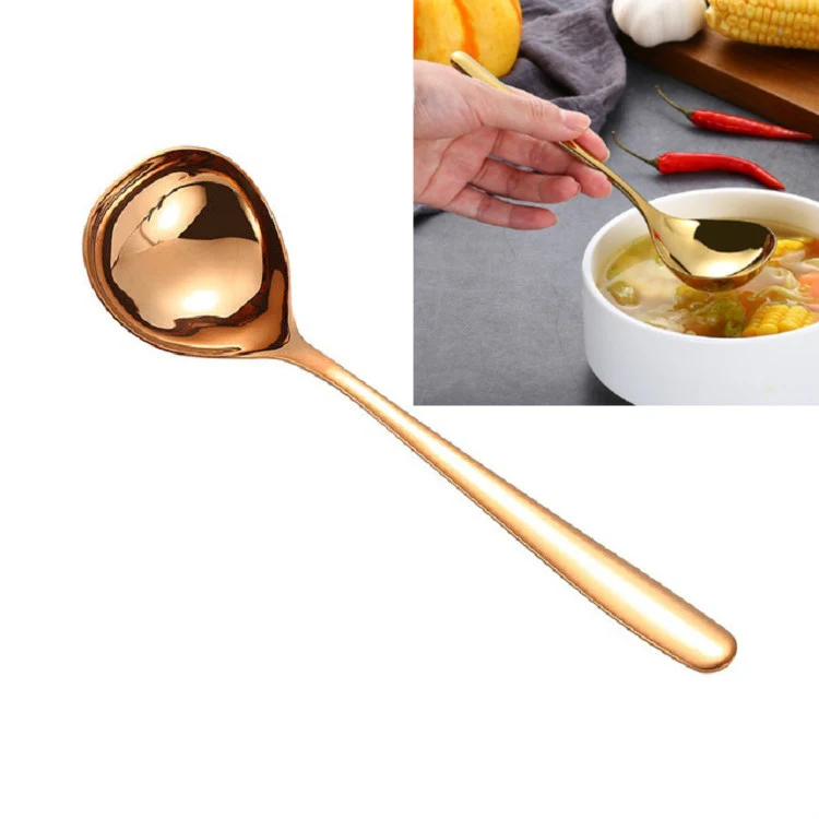 Stainless Steel Sauce Spoon Creative Big Head Long Handle Spoon, Color:Rose Gold