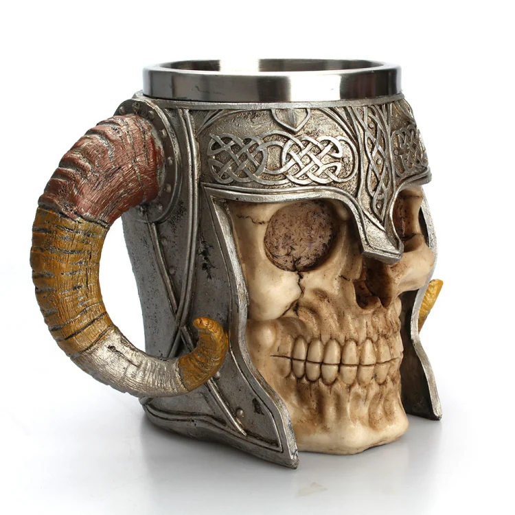 Stainless Steel Skull Mug Ram Horned Warrior Beer Coffee Mug Tea Cup Halloween Bar Drinkware Gift, Capacity:501-600ml - Image 3