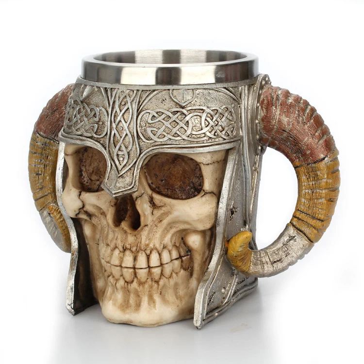 Stainless Steel Skull Mug Ram Horned Warrior Beer Coffee Mug Tea Cup Halloween Bar Drinkware Gift, Capacity:501-600ml - Image 4