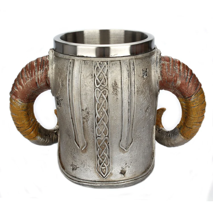 Stainless Steel Skull Mug Ram Horned Warrior Beer Coffee Mug Tea Cup Halloween Bar Drinkware Gift, Capacity:501-600ml - Image 6