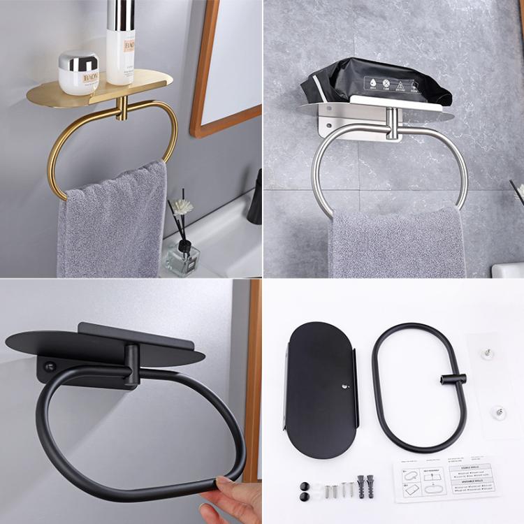 Stainless Steel Towel Ring With Shelf No Drill Wall-Mounted Storage Organizer For Bathroom And Kitchen Z-1  Black - Image 3