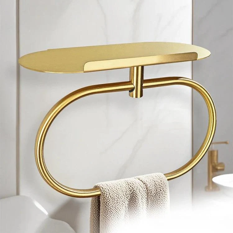 Stainless Steel Towel Ring With Shelf No Drill Wall-Mounted Storage Organizer For Bathroom And Kitchen Z Black - Image 2