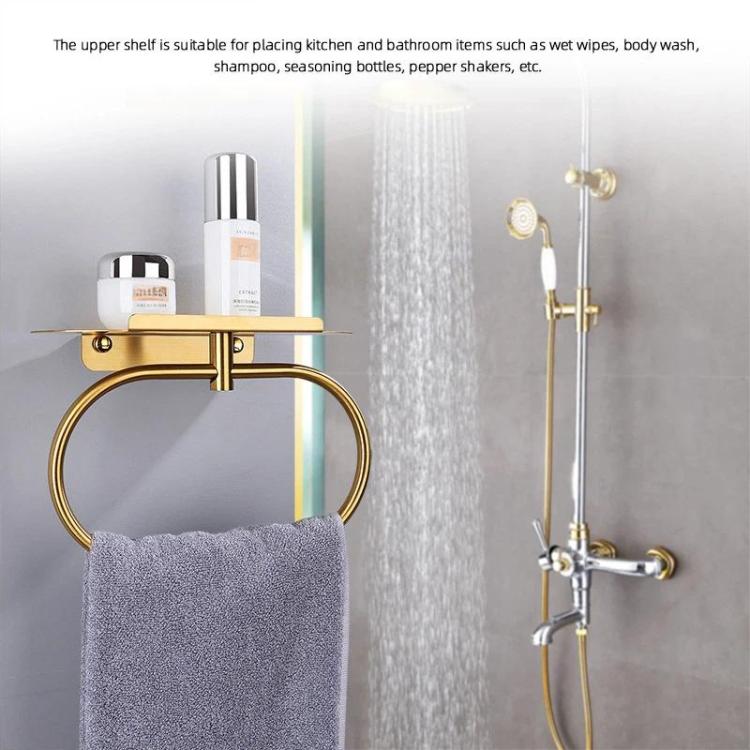 Stainless Steel Towel Ring With Shelf No Drill Wall-Mounted Storage Organizer For Bathroom And Kitchen Z Gold - Image 4