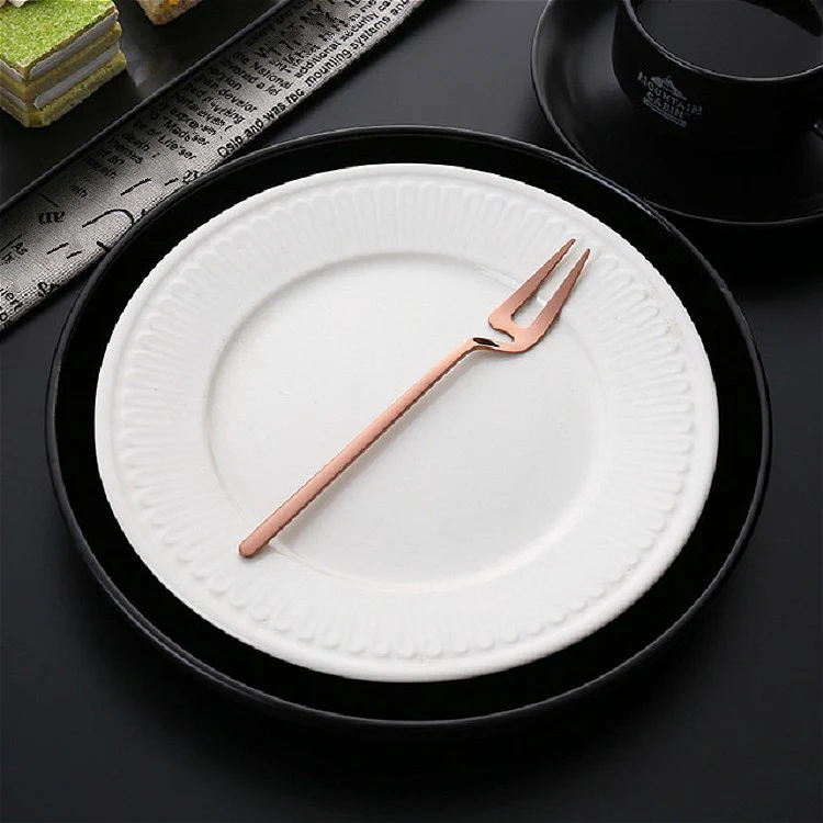 Stainless Steel V-shaped Wall Hanging Design Simple Coffee Spoon Fork Creative Long Handle Stirring Tableware, Style:Fork, Color:Rose Gold - Image 2